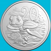 Австралия 20 центов 2025 год. Cute Leatherback Hatchling Turtle. BU
