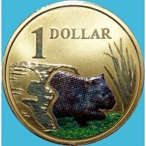 Австралия 1 доллар 2008 год. Вомбат. Цветная эмаль
