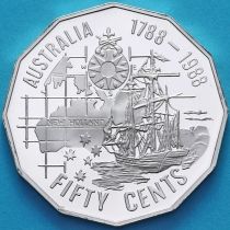 Австралия 50 центов 1988 год. 200 лет Австралии. Серебро.