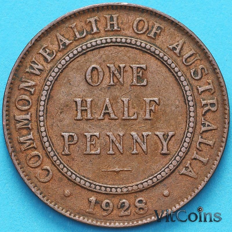 Монета Австралия 1/2 пенни 1928 год.