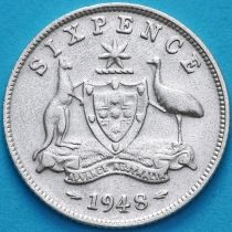 Австралия 6 пенсов 1948 год. Георг VI Серебро.
