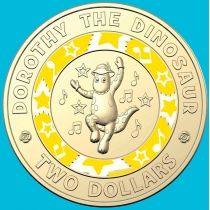 Австралия 2 доллара 2021 год. 30 лет музыкальной группе Wiggles. Динозавр Дороти