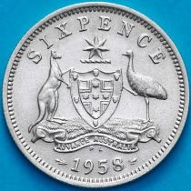 Австралия 6 пенсов 1958 год. Серебро.