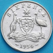 Австралия 6 пенсов 1954 год. Серебро.