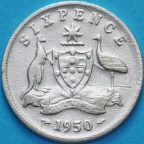 Австралия 6 пенсов 1950 год. Серебро.