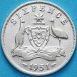 Монета Австралия 6 пенсов 1951 год. Серебро. VF