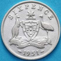 Австралия 6 пенсов 1951 год. Серебро. VF