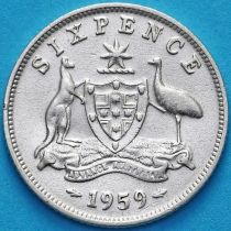 Австралия 6 пенсов 1959 год. Серебро. XF