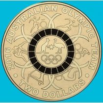 Австралия 2 доллара 2016 год. Олимпмада в Рио. Чёрное кольцо
