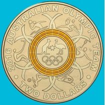 Австралия 2 доллара 2016 год. Олимпмада в Рио. Желтое кольцо
