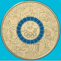 Австралия 2 доллара 2016 год. Олимпмада в Рио. Синее кольцо