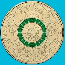 Австралия 2 доллара 2016 год. Олимпмада в Рио. Зеленое кольцо