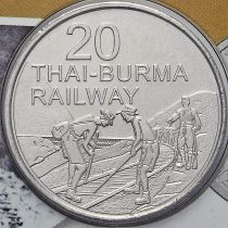 Австралия 20 центов 2016 год. Тайско-Бирманская железная дорога.