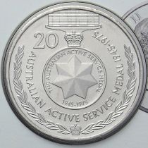 Австралия 20 центов 2017 год. Медаль за участие в кампаниях 1945-1975 годов.