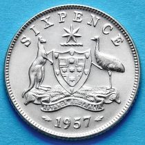Австралия 6 пенсов 1957 год. Серебро.