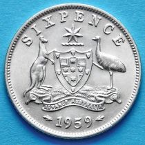 Австралия 6 пенсов 1959 год. Серебро.
