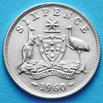 Австралия 6 пенсов 1960 год. Серебро.