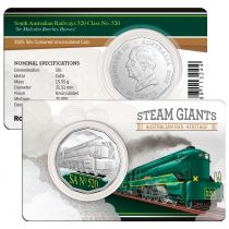 Австралия 50 центов 2025 год. Железные дороги Южной Австралии Класс 520. Блистер