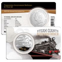 Австралия 50 центов 2025 год. Железные дороги Тасмании Класс Q5. Блистер