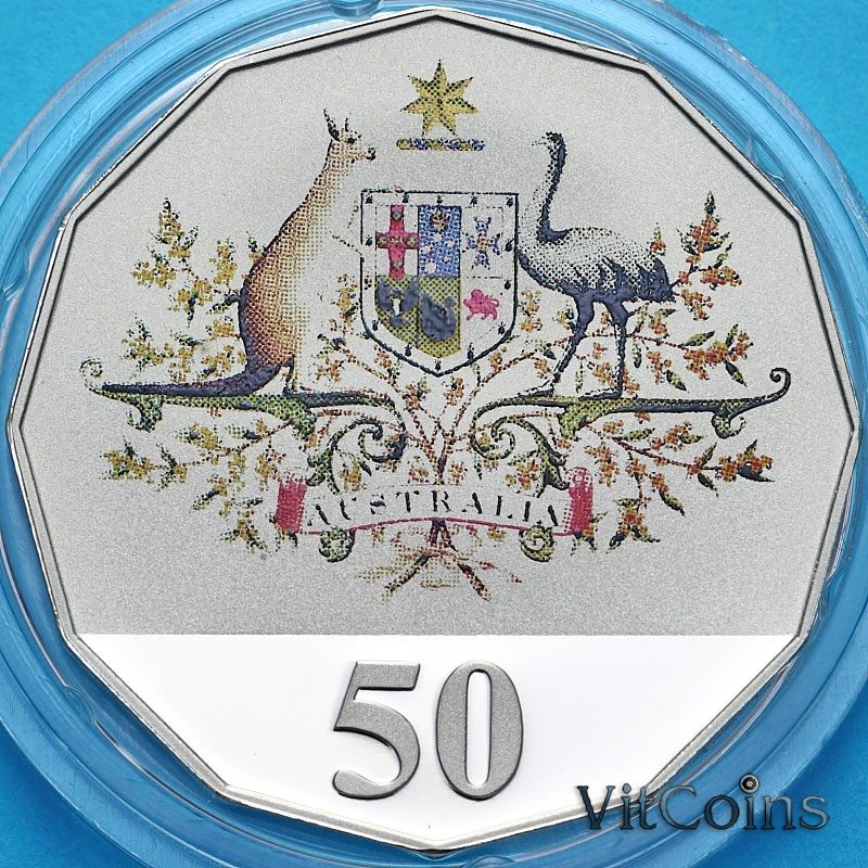 Монета Австралия 50 центов 2001 год. 100 лет Федерации. Пруф. Цветная.