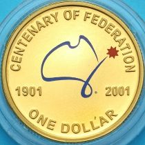 Австралия 1 доллар 2001 год. 100 лет Федерации. Цветная. Пруф.
