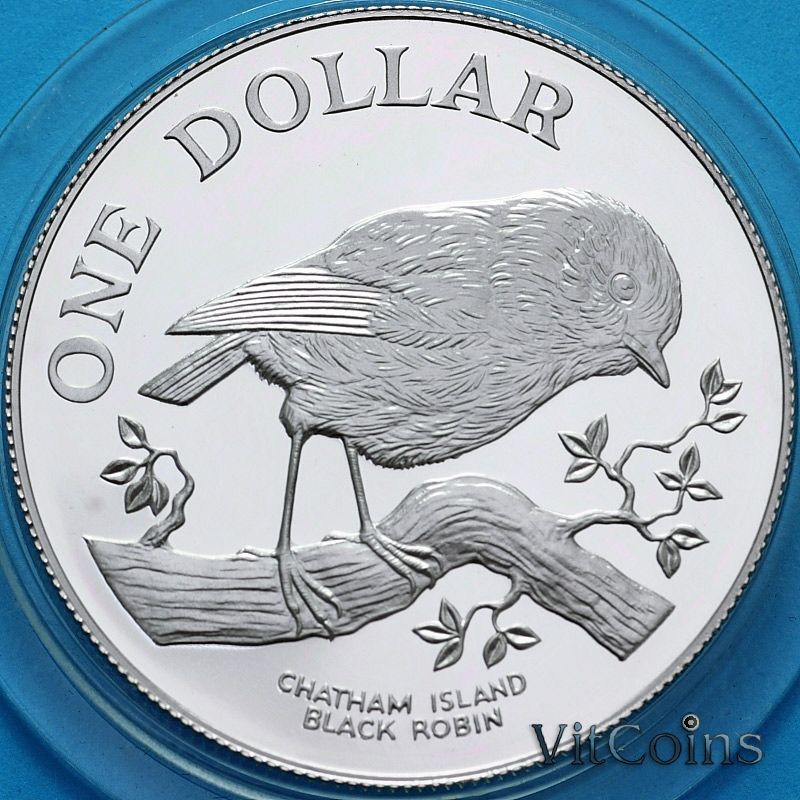 Монеты Новая Зеландия 1 доллар 1984 год. Малиновка. Серебро. Пруф