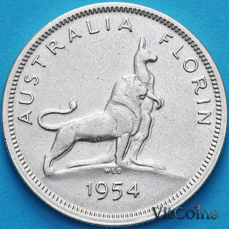 Монета Австралии 1 флорин 1954 г.