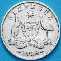 Австралия 6 пенсов 1938 год. Серебро.