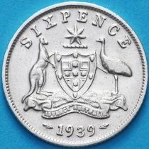 Австралия 6 пенсов 1939 год. Серебро.