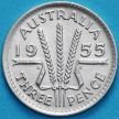 Монета Австралия 3 пенса 1955 год. Елизавета II Серебро