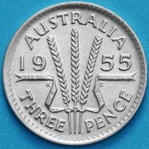 Австралия 3 пенса 1955 год. Елизавета II Серебро.