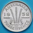 Монета Австралия 3 пенса 1958 год. Серебро