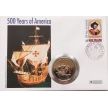 Монета Островов Кука 5 долларов 1991 год. 500 лет открытию Америки. Конверт