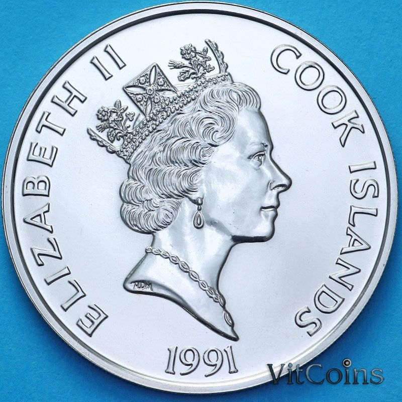 Монета Островов Кука 5 долларов 1991 год. 500 лет открытию Америки. Конверт