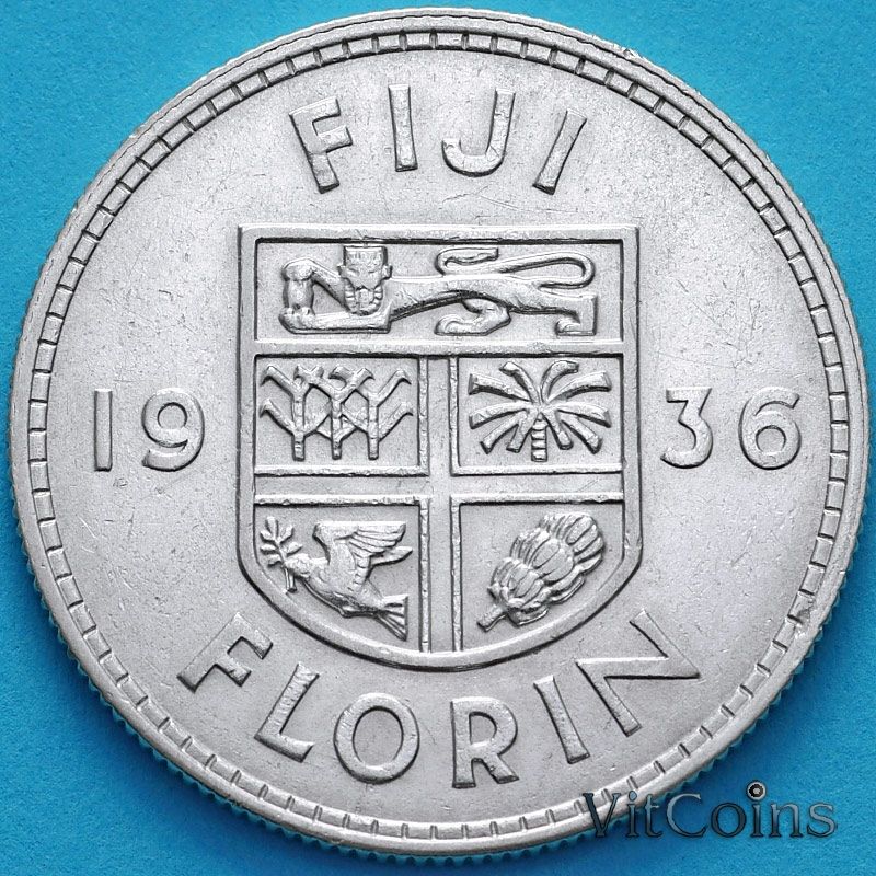 Монета Фиджи 1 флорин 1936 год. Серебро. №1