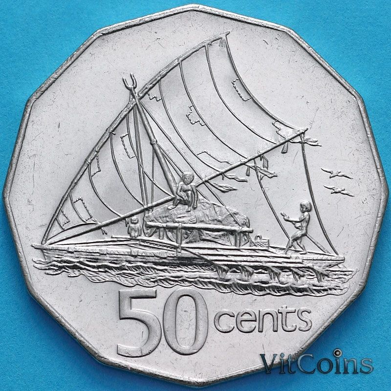 Монета Фиджи 50 центов 2000 год. Парусное каноэ
