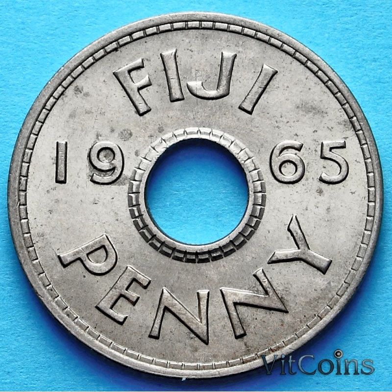 Монета Фиджи 1 пенни 1965 год.