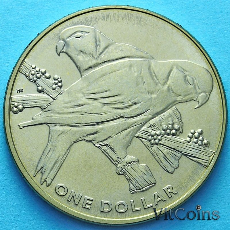 Монета Фиджи 1 доллар 2017 год. Попугаи. Титан.