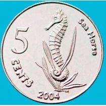 Кокосовые острова 5 центов 2004 год. Морской конек