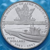 Маршалловы острова 5 долларов 1993 год. Героям Северной Атлантики