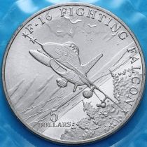 Маршалловы острова 5 долларов 1995 год. Истребитель F-16 Боевой сокол