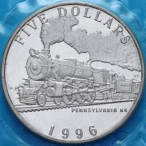 Маршалловы острова 5 долларов 1996 год. Паровоз Pennsylvania K4