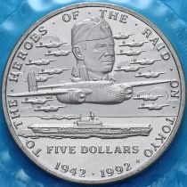 Маршалловы острова 5 долларов 1992 год. Первый воздушный рейд на Токио