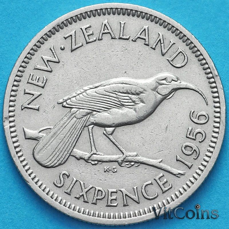 Монета Новая Зеландия 6 пенсов 1956 год. Гуйя.