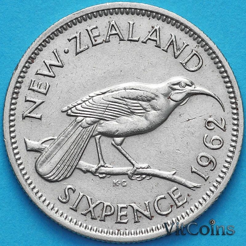 Монета Новая Зеландия 6 пенсов 1962 год. Гуйя.