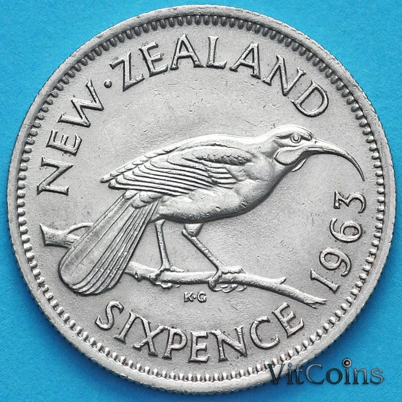 Монета Новая Зеландия 6 пенсов 1963 год. Гуйя.