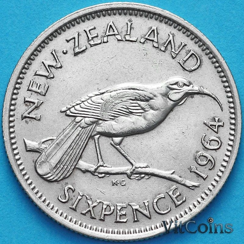 Монета Новая Зеландия 6 пенсов 1964 год. Гуйя.