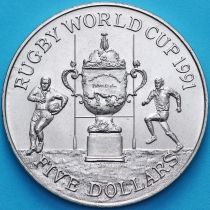 Новая Зеландия 5 долларов 1991 год. Чемпионат мира по регби. BU