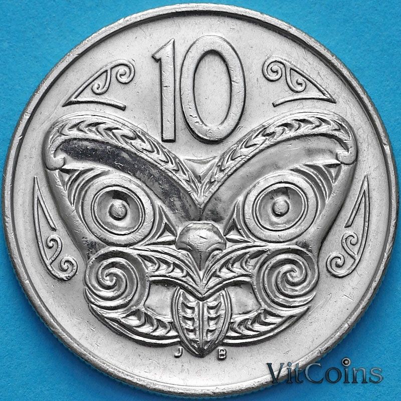Монета Новая Зеландия 10 центов 1989 год. Маска Маори.