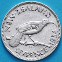 Новая Зеландия 6 пенсов 1934 год. Серебро.